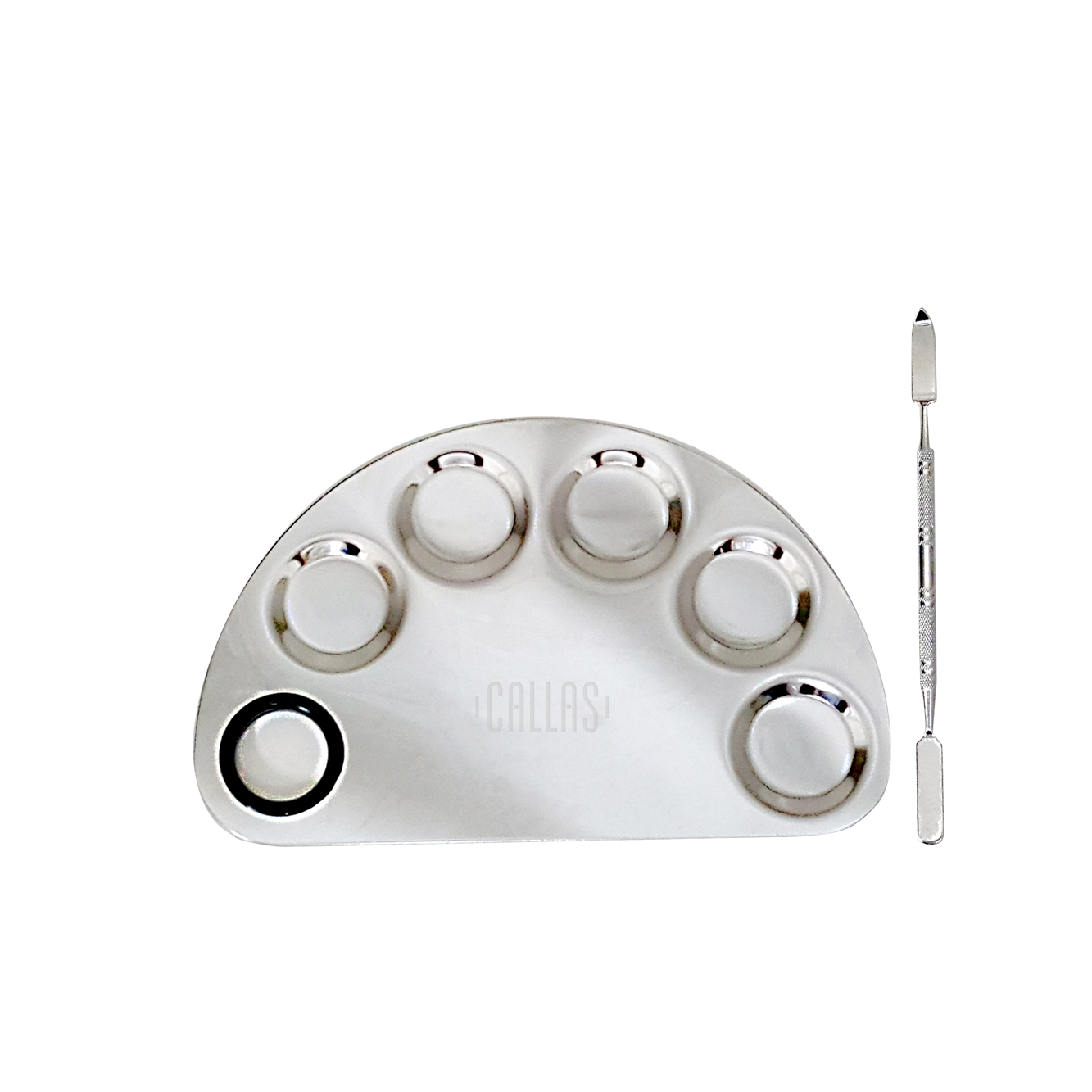 Callas Stainless Steel Makeup Mixing Palette with Spatula (Well Type) Callas Stainless Steel Makeup Mixing Palette with Spatula (Well Type)