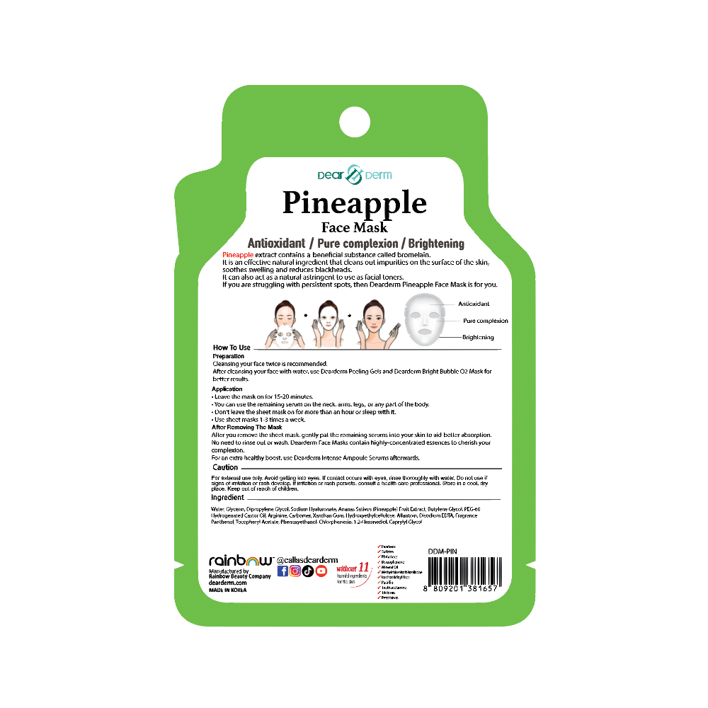 Dearderm Pineapple Mask Sheet 25ml / 0.85 fl.oz. Dearderm Pineapple Mask Sheet 25ml / 0.85 fl.oz.