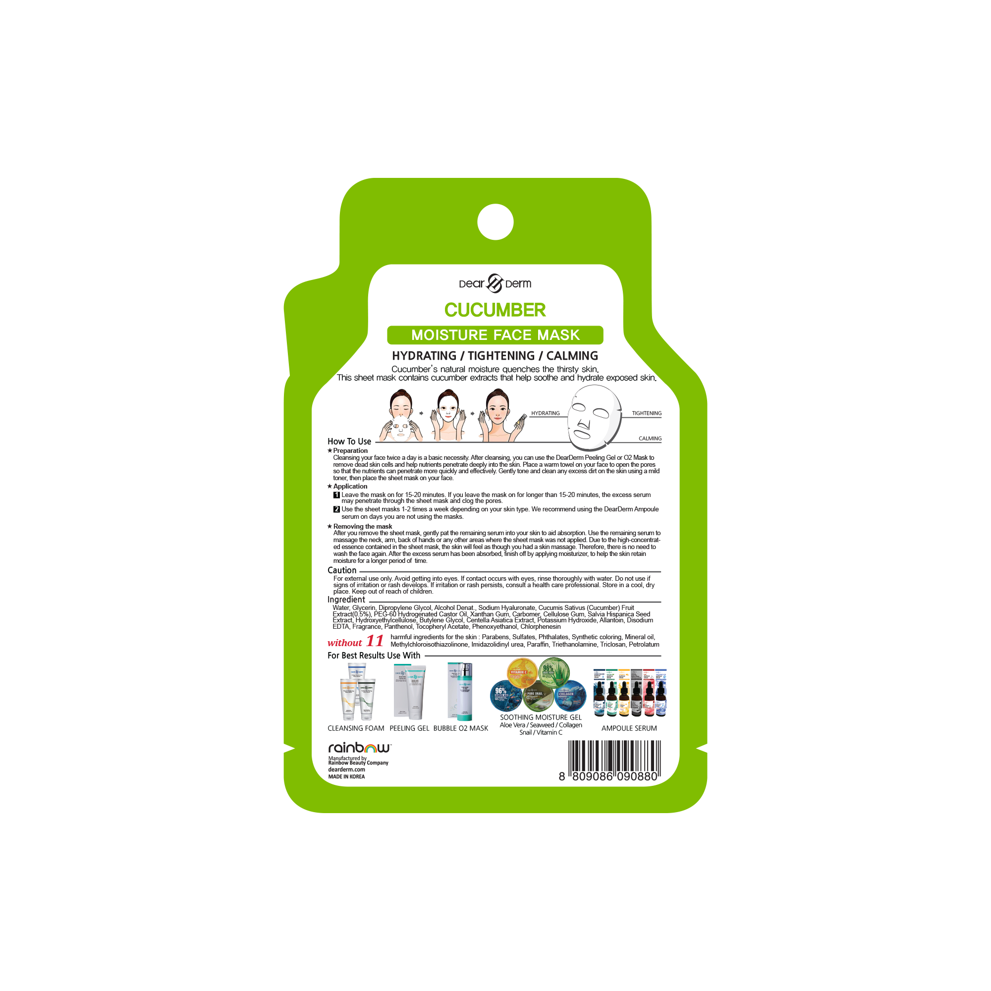 Dearderm Cucumber Moisture Face Mask Sheet 25ml / 0.85 fl.oz. Dearderm Cucumber Moisture Face Mask Sheet 25ml / 0.85 fl.oz.